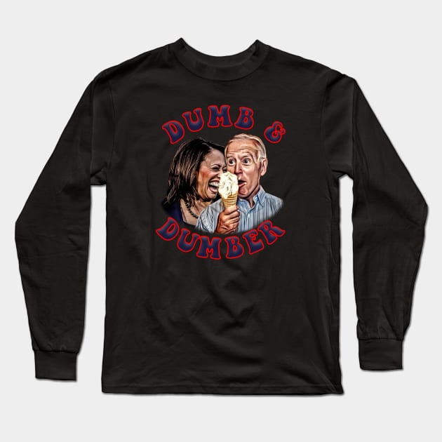 DUMB & DUMBER Biden and Harris Cartoon Long Sleeve T-Shirt by Roly Poly Roundabout